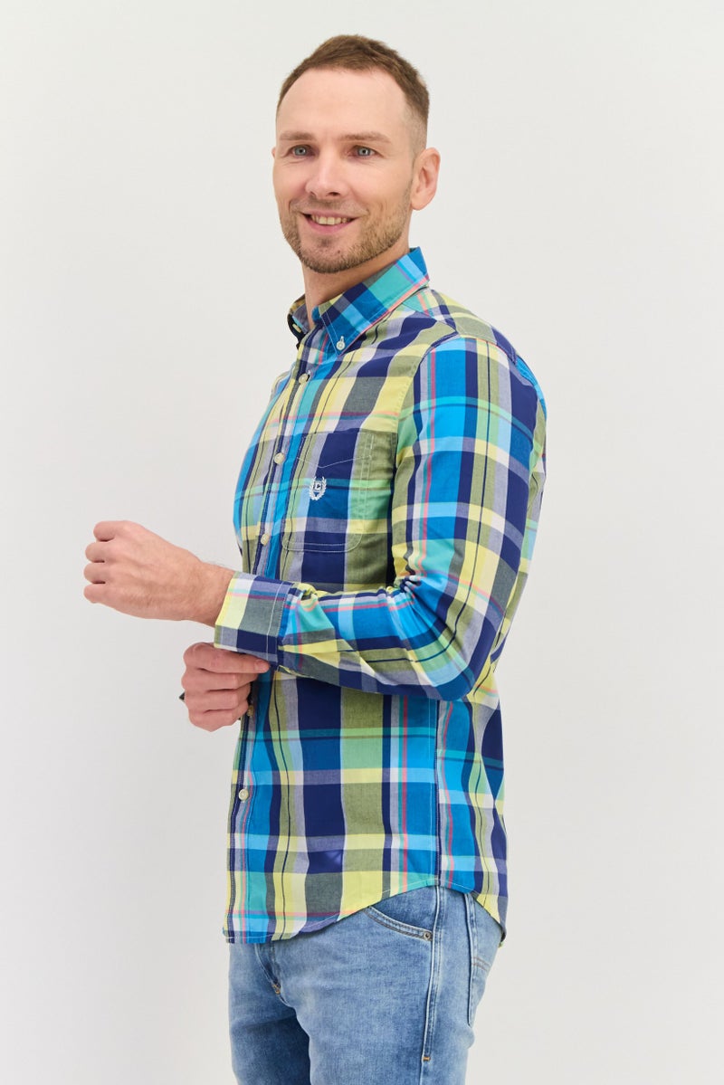 Chaps Men Regular Fit Checkered Long Sleeve Casual Shirt, Turqioce  Combo - Image 4